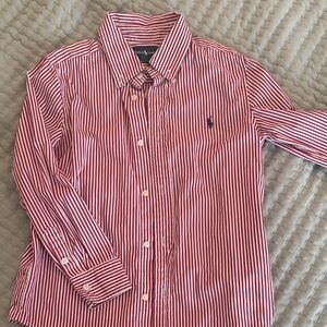 Boys Polo by Ralph Lauren Red and White Striped Button-Down Shirt